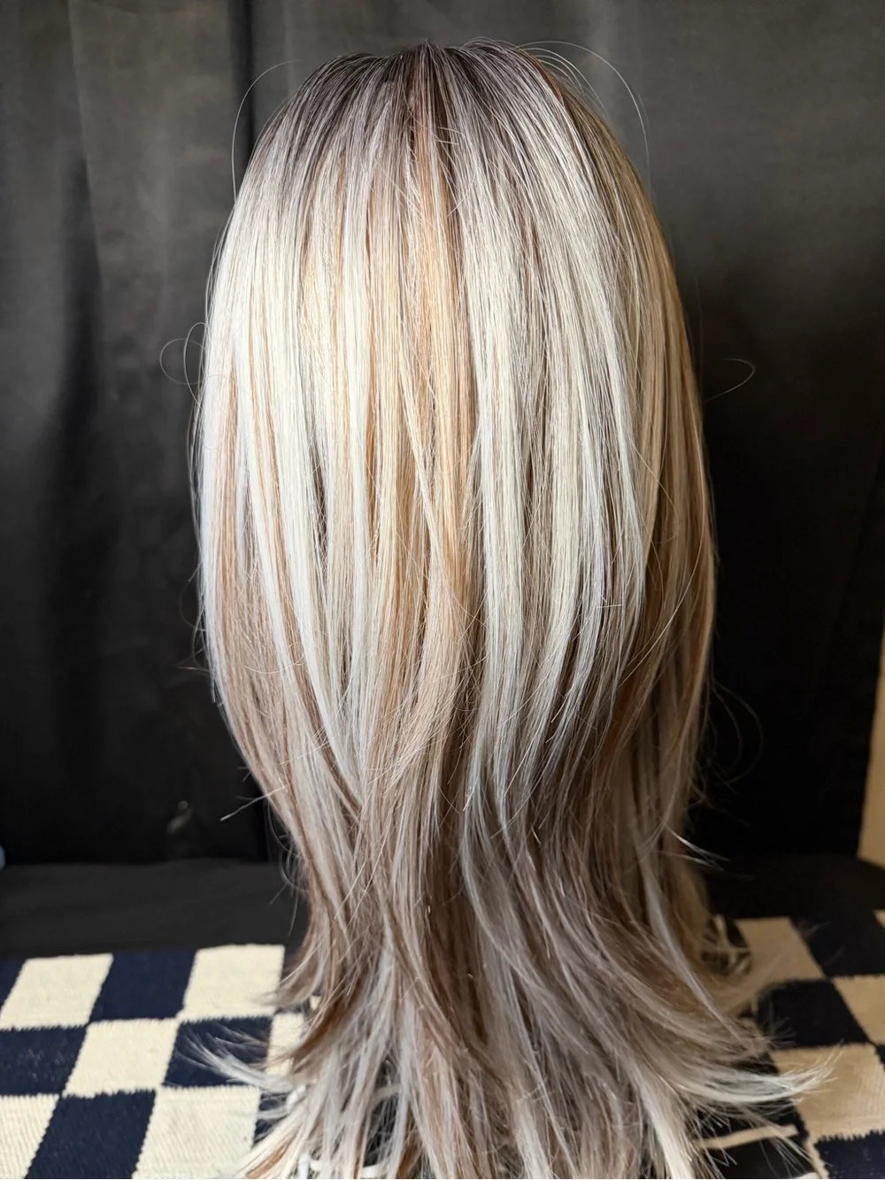 DWY Layered Synthetic Wig with Fringe - Silver Blonde Ombre